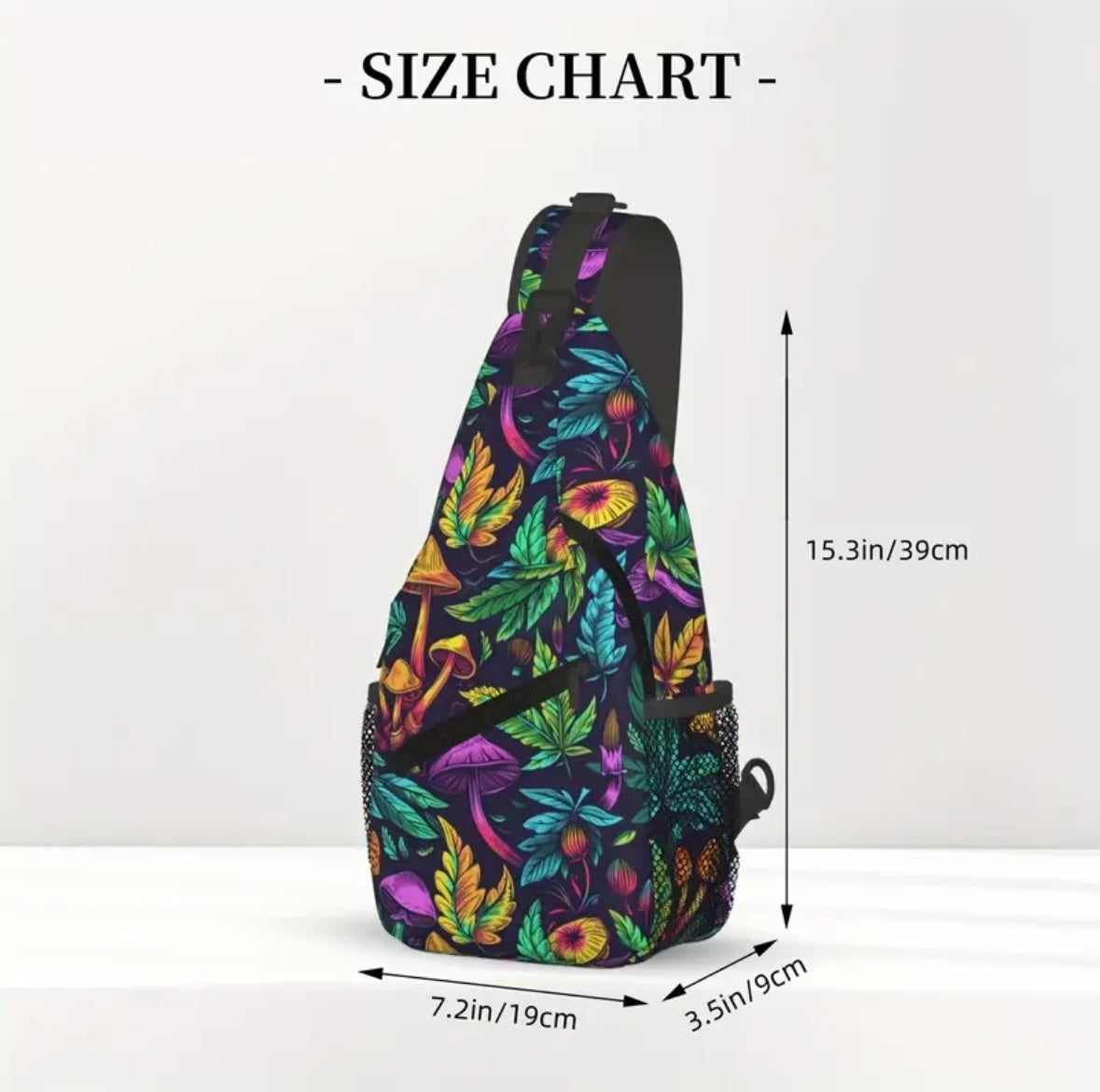 Crossbody Chest Bag Trippy Mushroom Leafs Design Folding Durable High Capacity FREE US SHIPPING