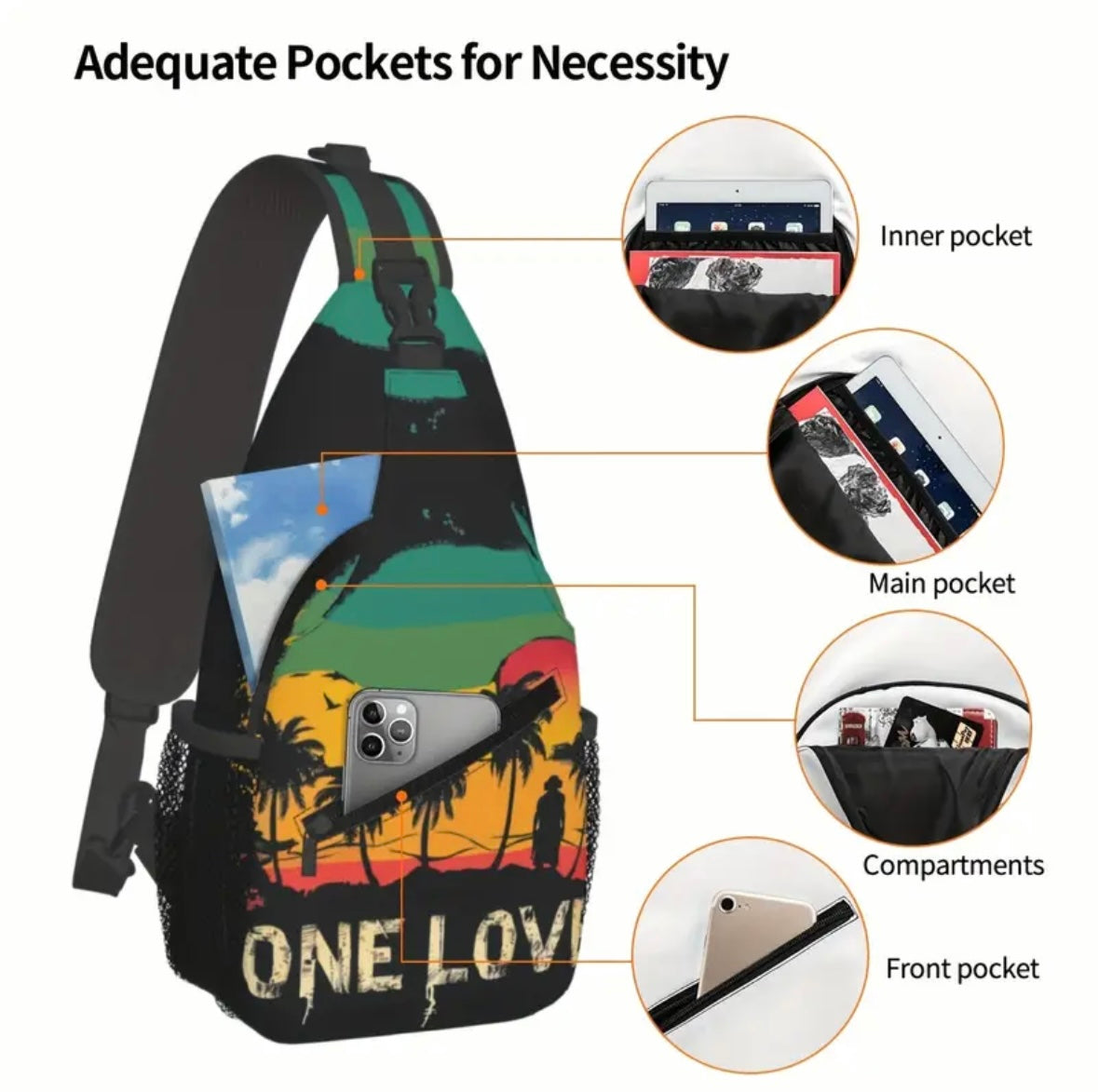 Crossbody Chest Bag One Love Design Folding Durable High Capacity FREE US SHIPPING
