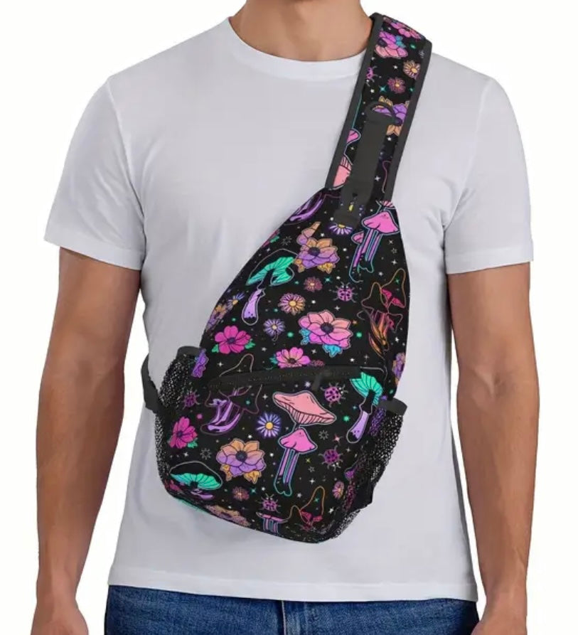 Crossbody Chest Bag Floral Mushroom Design Folding Durable High Capacity FREE US SHIPPING