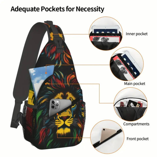 Crossbody Chest Bag Rasta Lion Design Folding Durable High Capacity FREE US SHIPPING
