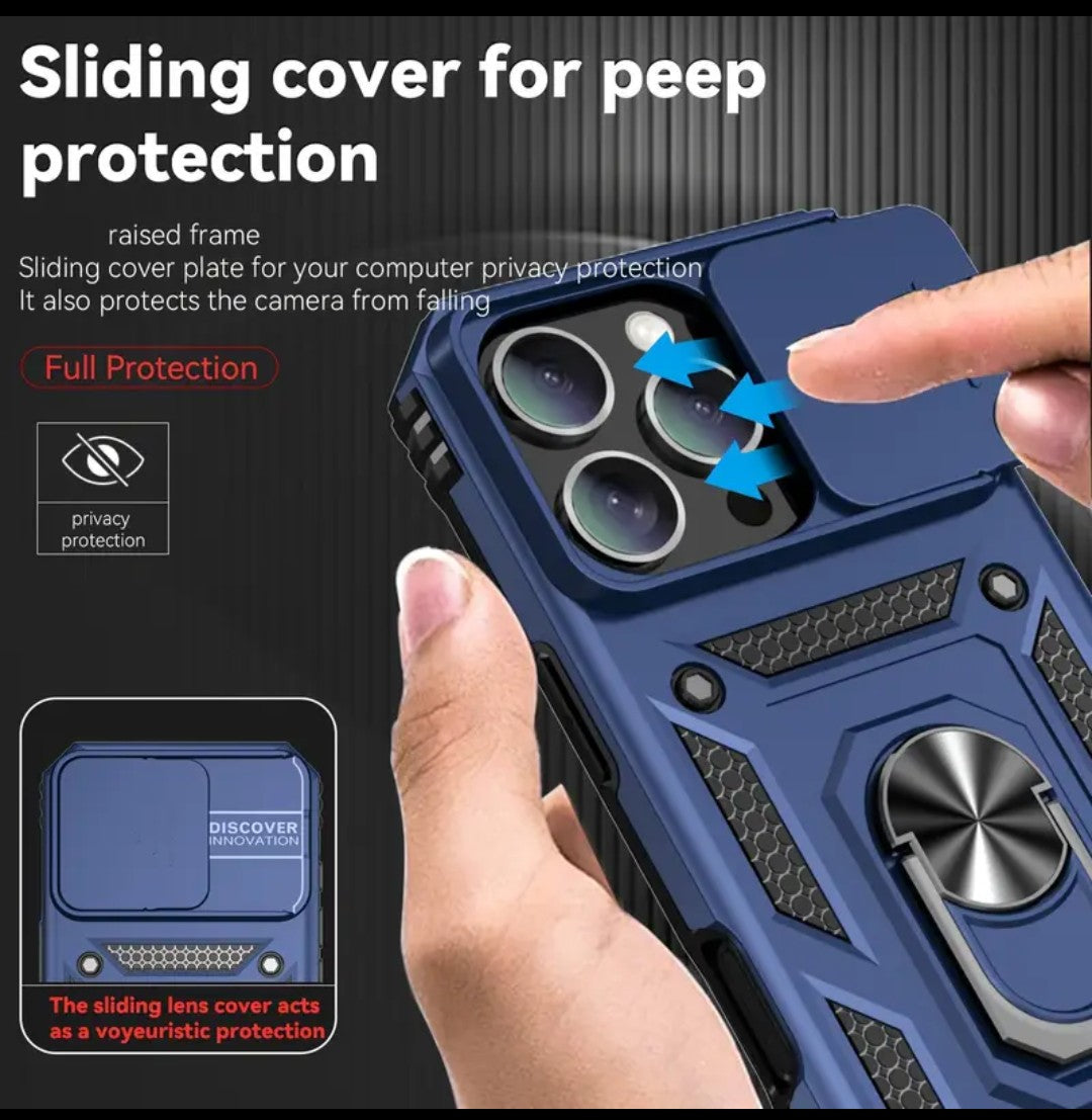 iPhone 16 Plus Rugged Case w/ Magnetic Back, Kickstand, &Sliding Lens Cover +2 FREE Screen Protectors