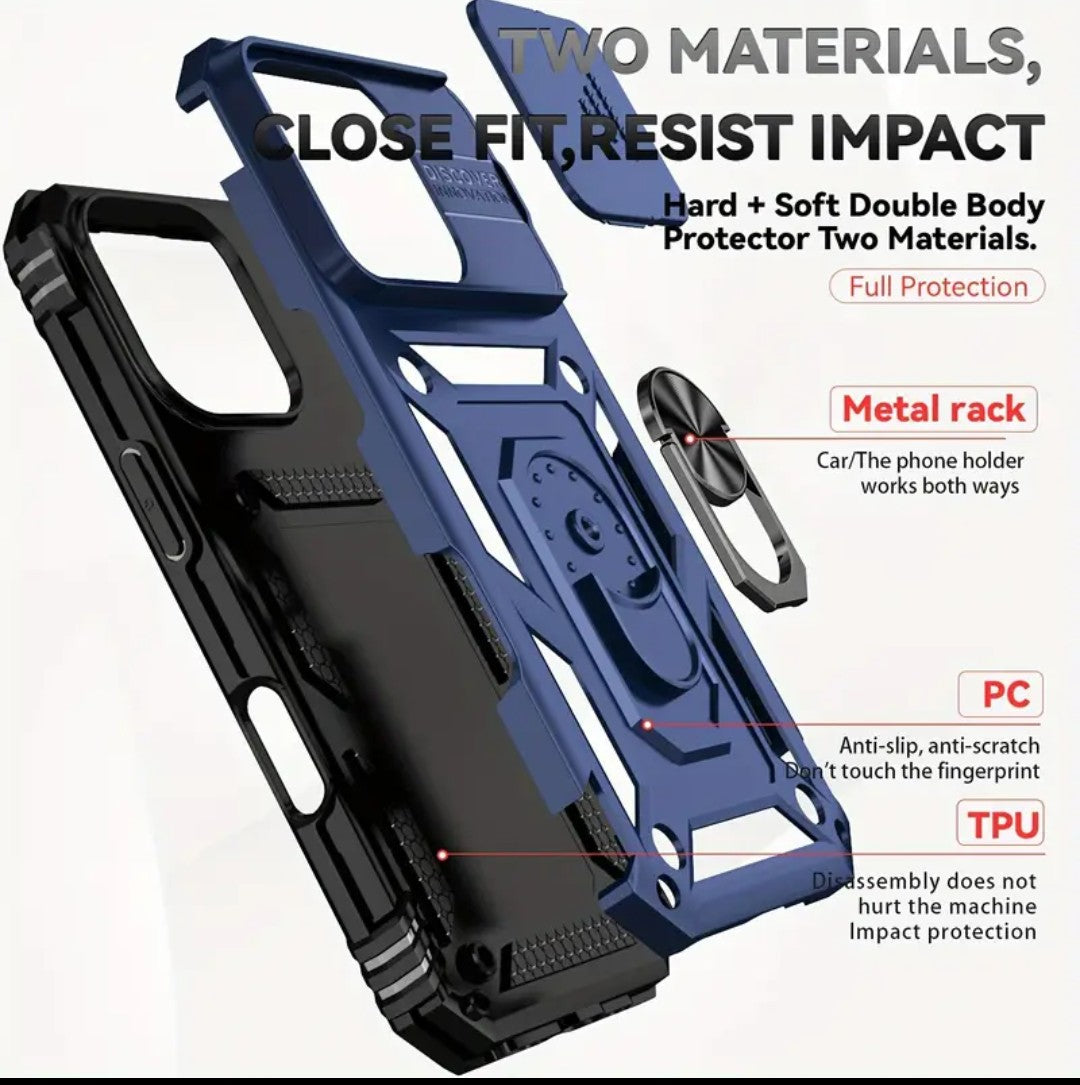 iPhone 16 Rugged Case w/ Magnetic Back, Kickstand, &Sliding Lens Cover +2 FREE Screen Protectors