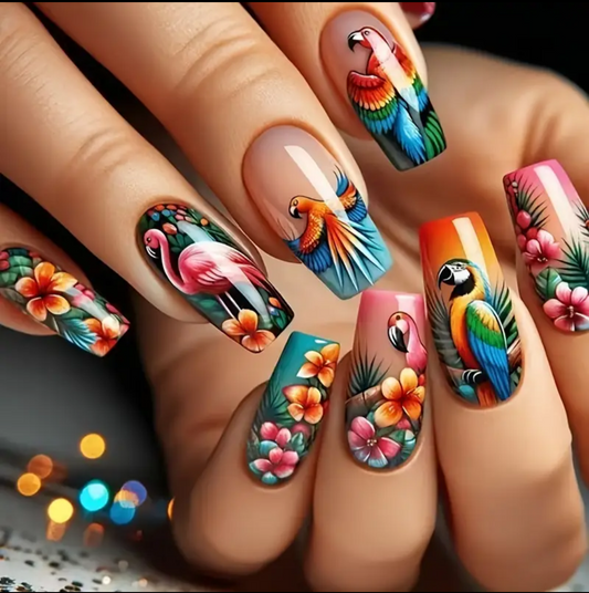 24pc Press-On Nail Set, Hand Painted, Mixed Colors, Asrt. Shape, Medium Length, Glossy Finish, Glitter Gradient, False Nails, Nail Art Kit for Beauty & Personal Care FAST SHIPPING