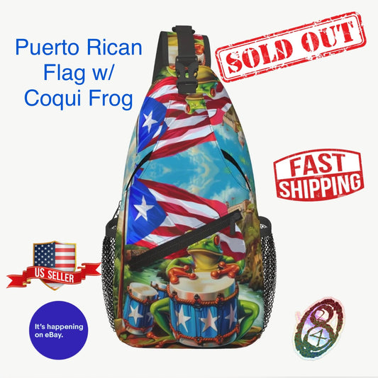 Crossbody Chest Bag PR Flag w/ Frog Design Folding Durable High Capacity FREE US SHIPPING