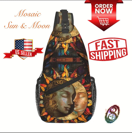Crossbody Chest Bag Mosaic Sun Moon Design Folding Durable High Capacity FREE US SHIPPING
