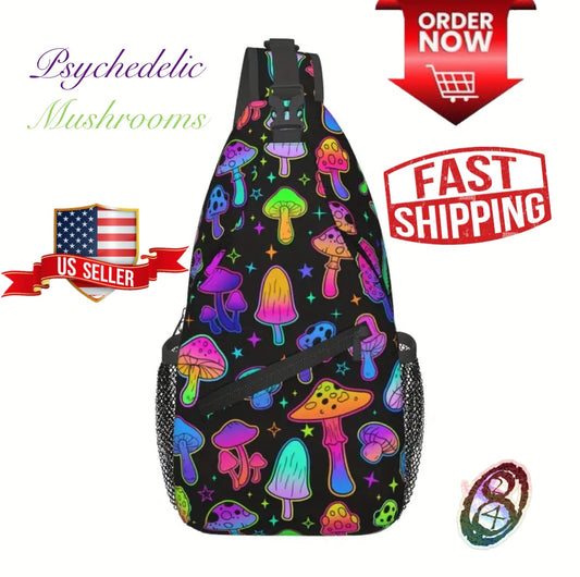 Crossbody Chest Bag Psychedelic Mushroom Design Folding Durable High Capacity FREE US SHIPPING