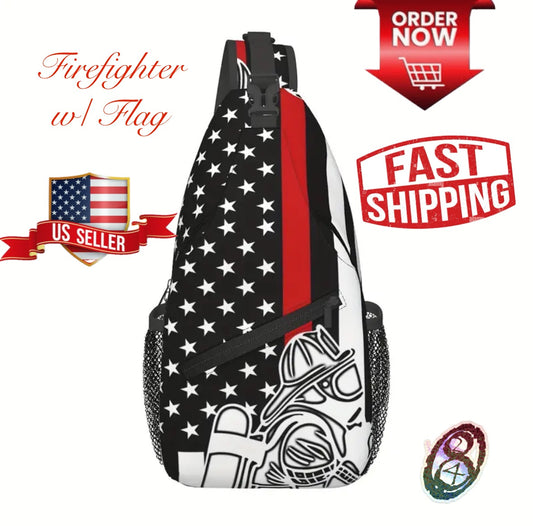 Crossbody Chest Bag Firefighter w Flag Design Folding Durable High Capacity FREE US SHIPPING
