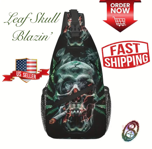 Crossbody Chest Bag Skull Blazing Design Folding Durable High Capacity FREE US SHIPPING