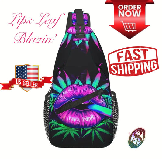 Crossbody Chest Bag Lips Leaf Blazing Design Folding Durable High Capacity FREE US SHIPPING