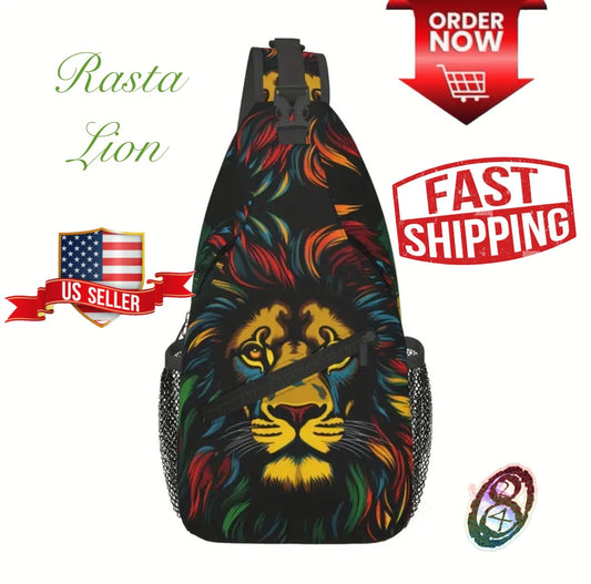 Crossbody Chest Bag Rasta Lion Design Folding Durable High Capacity FREE US SHIPPING