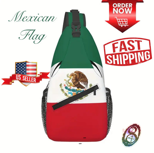 Crossbody Chest Bag Mexican Flag Design Folding Durable High Capacity FREE US SHIPPING