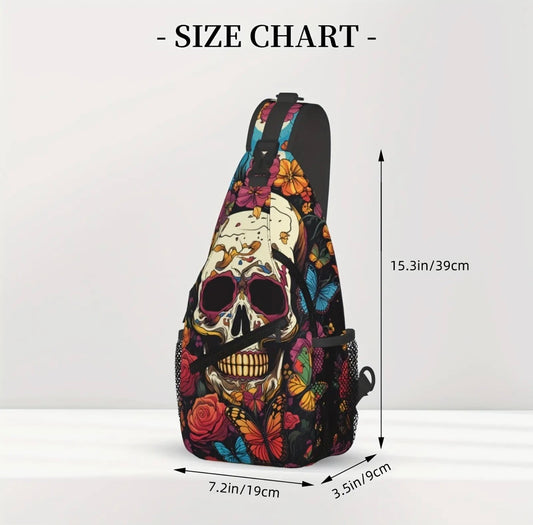 Crossbody Chest Bag Colorful Butterfly Skull Design Folding Durable High Capacity FREE US SHIPPING