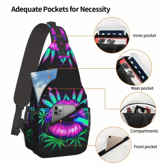 Crossbody Chest Bag Lips Leaf Blazing Design Folding Durable High Capacity FREE US SHIPPING