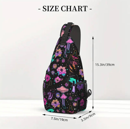Crossbody Chest Bag Floral Mushroom Design Folding Durable High Capacity FREE US SHIPPING