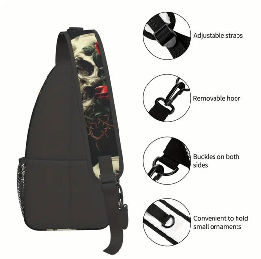 Crossbody Chest Bag Skull n Roses Design Folding Durable High Capacity FREE US SHIPPING