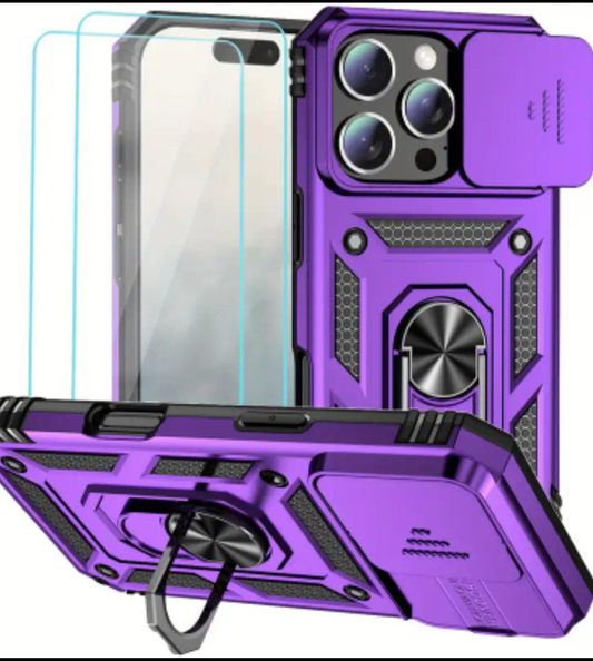 iPhone 16 PRO MAX Rugged Case w/ Magnetic Back, Kickstand, &Sliding Lens Cover +2 FREE Screen Protectors