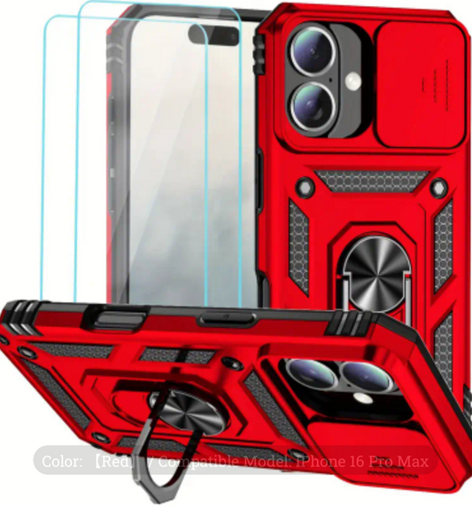 iPhone 16 Plus Rugged Case w/ Magnetic Back, Kickstand, &Sliding Lens Cover +2 FREE Screen Protectors