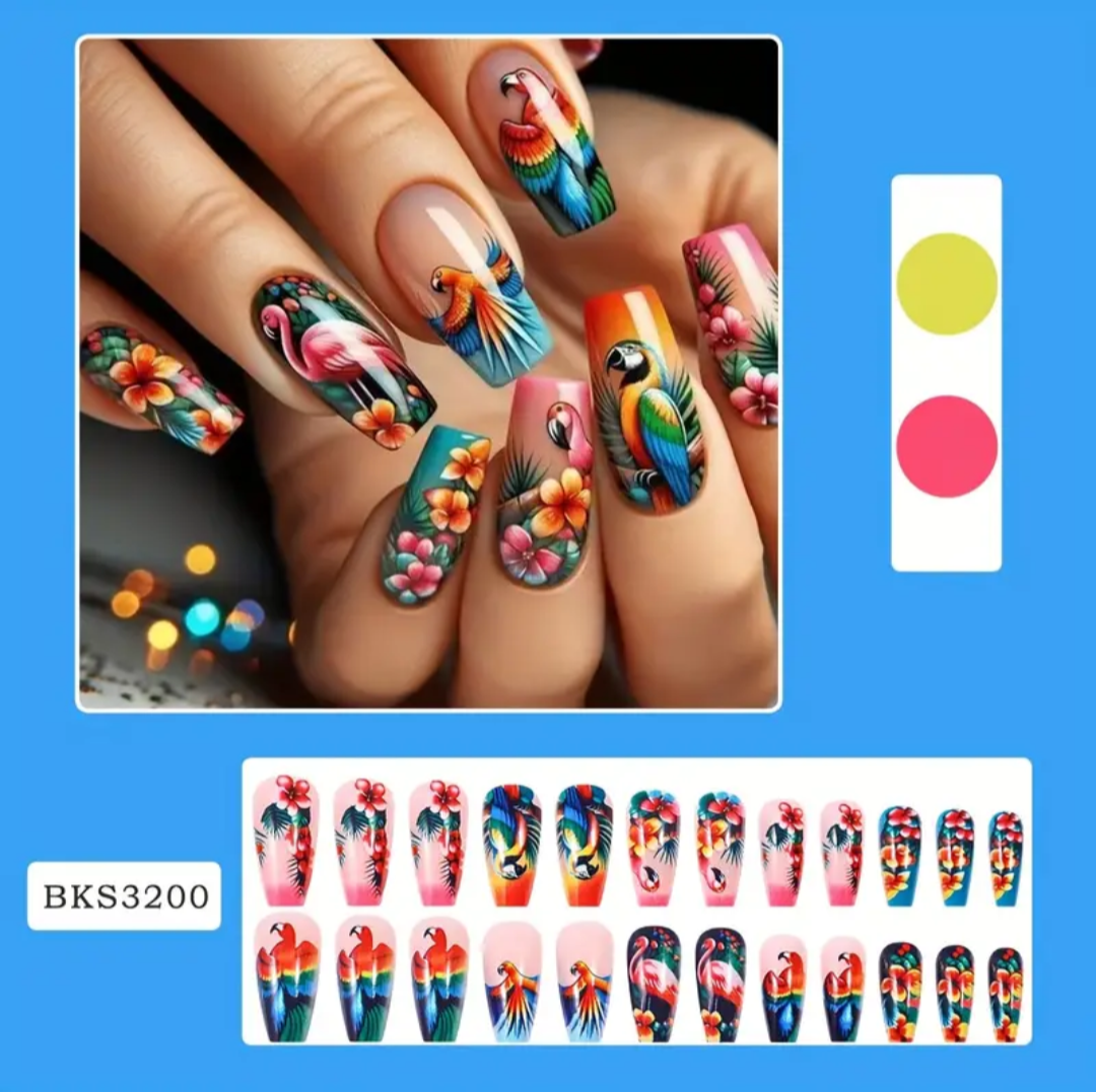 24pc Press-On Nail Set, Hand Painted, Mixed Colors, Asrt. Shape, Medium Length, Glossy Finish, Glitter Gradient, False Nails, Nail Art Kit for Beauty & Personal Care FAST SHIPPING