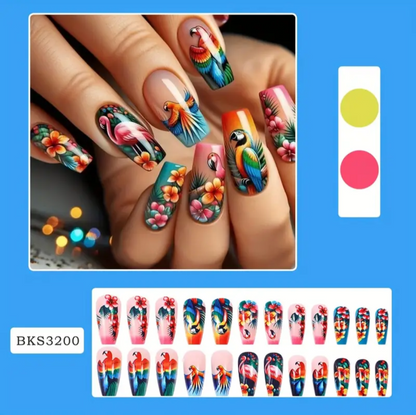 24pc Press-On Nail Set, Hand Painted, Mixed Colors, Asrt. Shape, Medium Length, Glossy Finish, Glitter Gradient, False Nails, Nail Art Kit for Beauty & Personal Care FAST SHIPPING