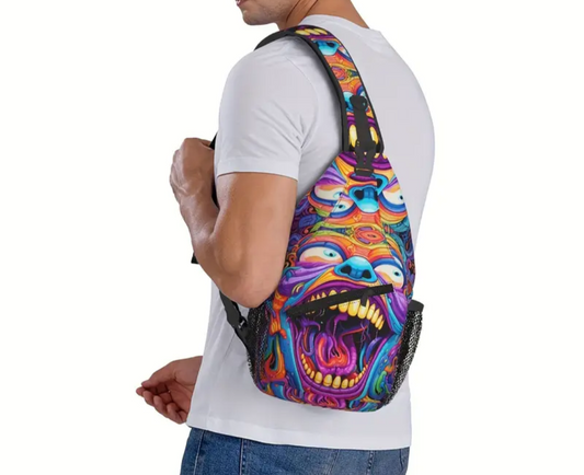 Crossbody Chest Bag Cartoon Disgusting Mouth Design Folding Durable High Capacity FREE US SHIPPING