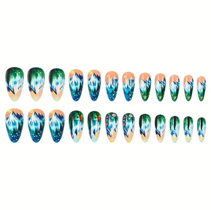 24pc Press-On Nail Set, Hand Painted, Mixed Colors, Asrt. Shape, Medium Length, Glossy Finish, Glitter Gradient, False Nails, Nail Art Kit for Beauty & Personal Care FAST SHIPPING