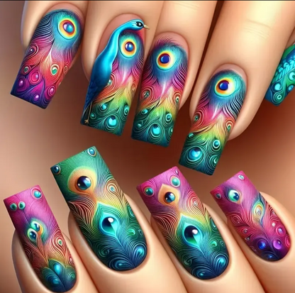 24pc Press-On Nail Set, Hand Painted, Mixed Colors, Asrt. Shape, Medium Length, Glossy Finish, Glitter Gradient, False Nails, Nail Art Kit for Beauty & Personal Care FAST SHIPPING