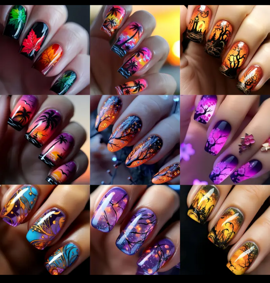 24pc Press-On Nail Set, Hand Painted, Mixed Colors, Square Ballet Shape, Medium Length, Glossy Finish, Removable Fake Nails, Nail Art Kit for Beauty & Personal Care FAST SHIPPING