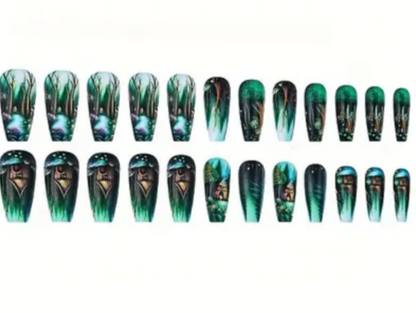 24pc Press-On Nail Set, Hand Painted, Mixed Colors, Asrt. Shape, Medium Length, Glossy Finish, Glitter Gradient, False Nails, Nail Art Kit for Beauty & Personal Care FAST SHIPPING