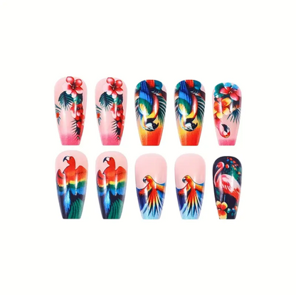 24pc Press-On Nail Set, Hand Painted, Mixed Colors, Asrt. Shape, Medium Length, Glossy Finish, Glitter Gradient, False Nails, Nail Art Kit for Beauty & Personal Care FAST SHIPPING